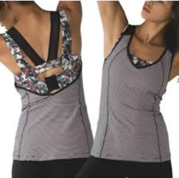 Lululemon Super Sport TankMini Pop Stripe Black Mink Berry size 8 - Picture 2 of 5